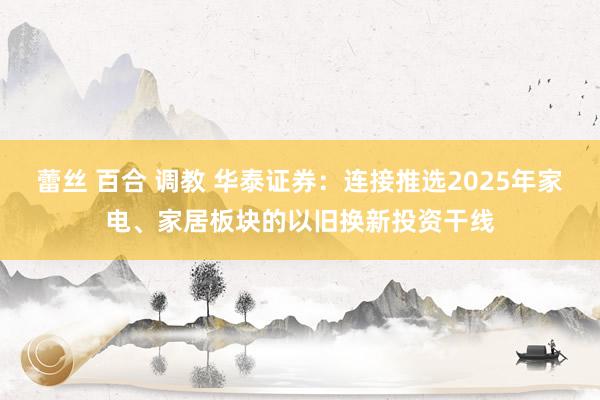 蕾丝 百合 调教 华泰证券：连接推选2025年家电、家居板块的以旧换新投资干线